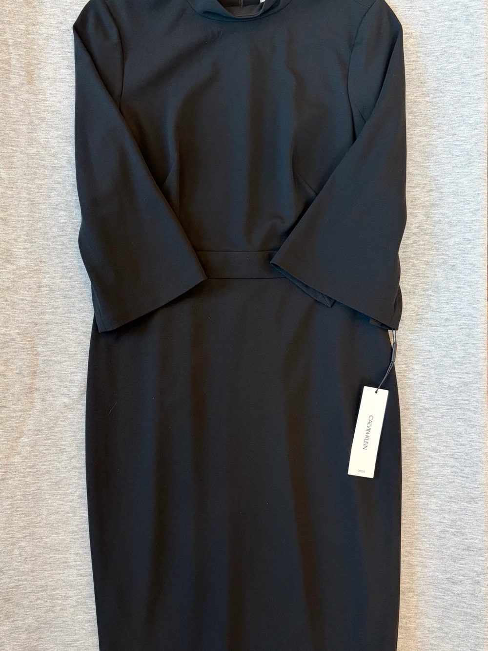Calvin Klein NWT Black High Neck Midi Dress Bell Sleeves Size 8